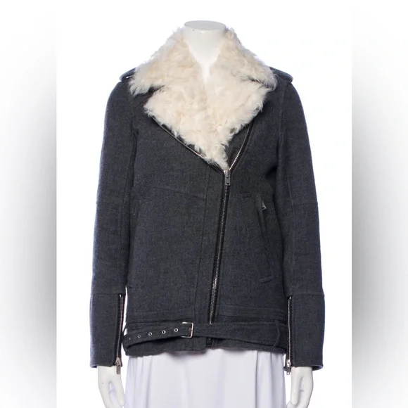 IRO Charcoal Jacket with Cream Faux Fur Collar NWOT - Picture 1 of 8